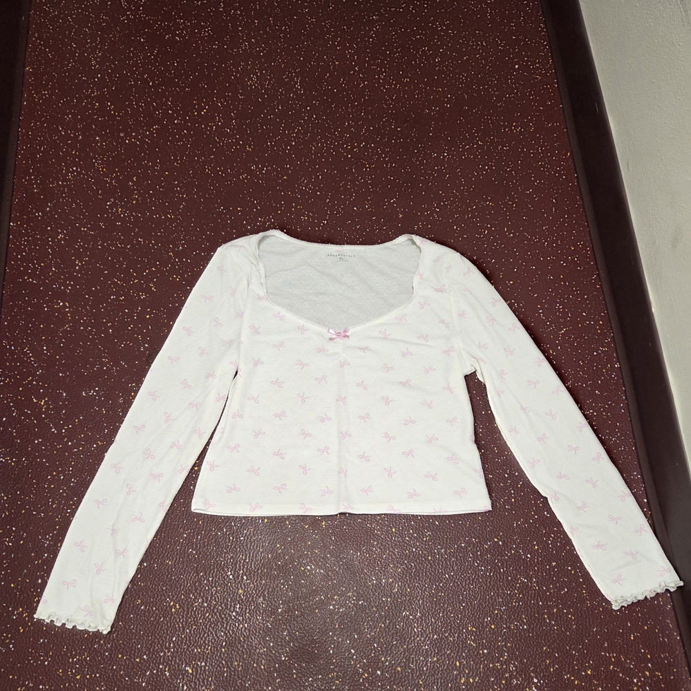 Aeropostale Pink Bow Long Sleeve Top